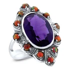 ANTIQUE STYLE 5 CT LAB AMETHYST & OPAL 925 STERLING SILVER RING SIZE 9.75   #234