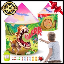 Dinosaur Kids Tent With Roar Button, Toss Game, Dart Board, Pop Up Play Tent