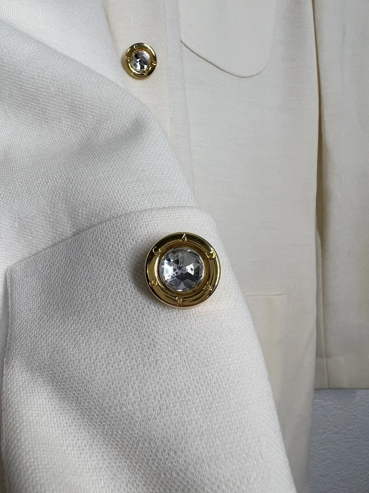 Vintage Escada Wool Dress Size 36 US Small S Ivory Classic Preppy Jeweled Button - Image 2 of 4