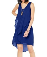 INC Dress Sleeveless Chiffon HighLow Cutout Back Necklace Blue Sz XS NEW NWT 490