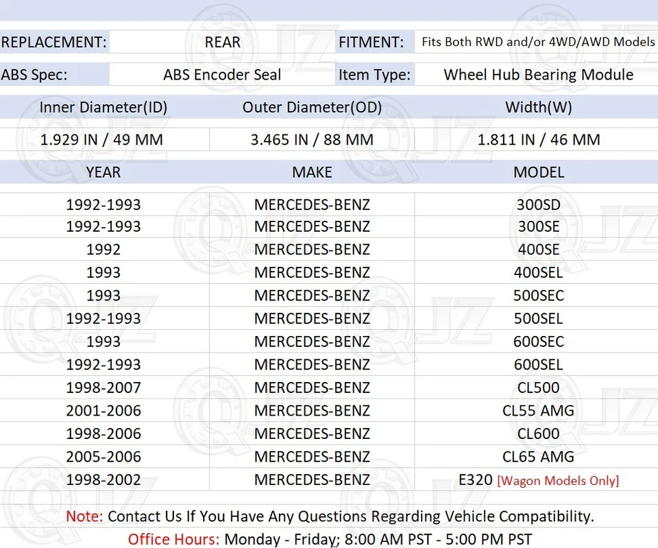 [REAR(Qty.2)] 510083 Wheel Hub Bearing Unit For 1992-1993 Mercedes-Benz 500SEL - Image 2 of 4