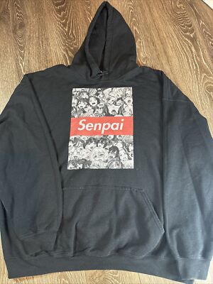 Senpai Anime Japanese Clothing Hooded Sweatshirt Black Mens
