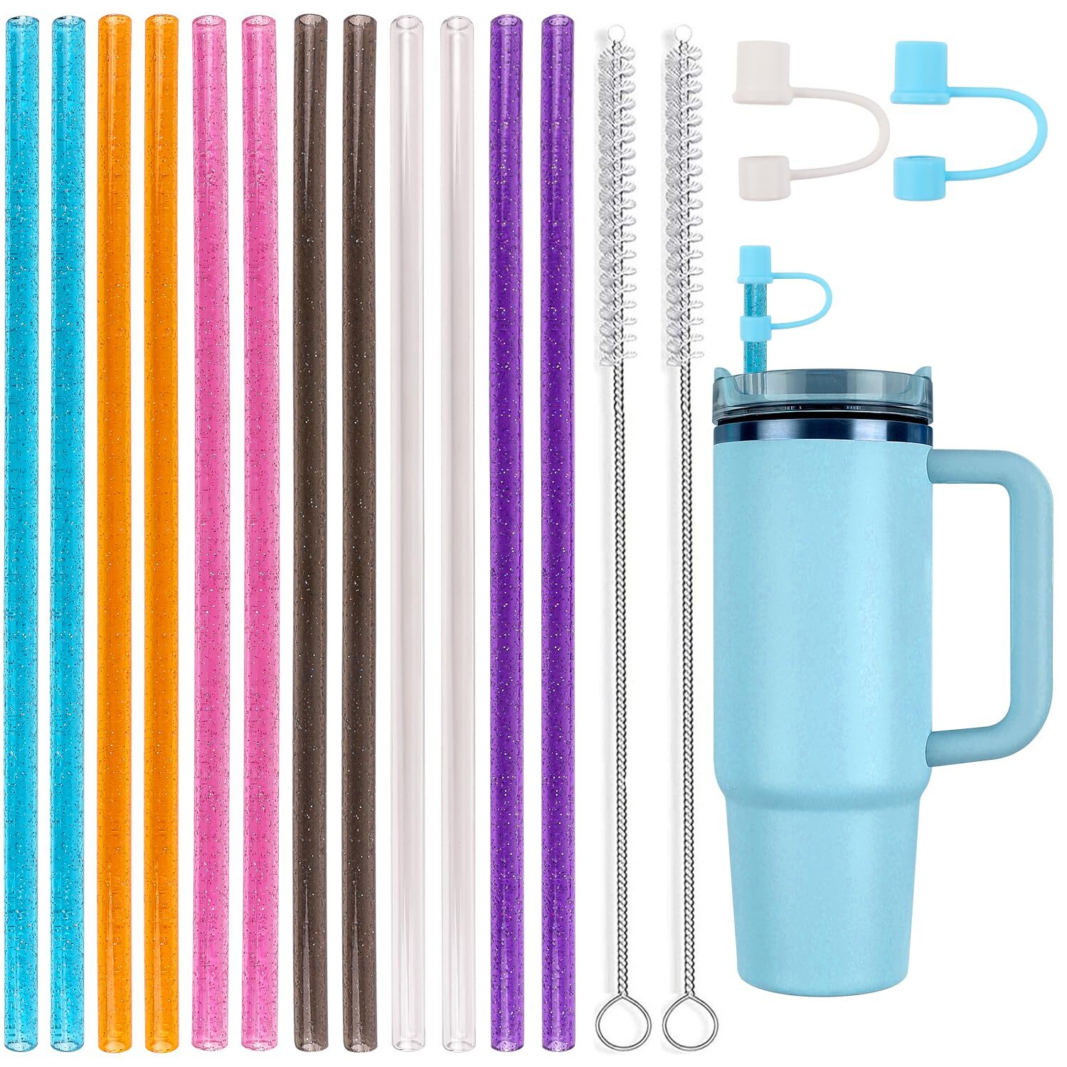 12 Pack Reusable Straws for 40 oz 30 oz Tumbler with Straw Cover and Cleaner
