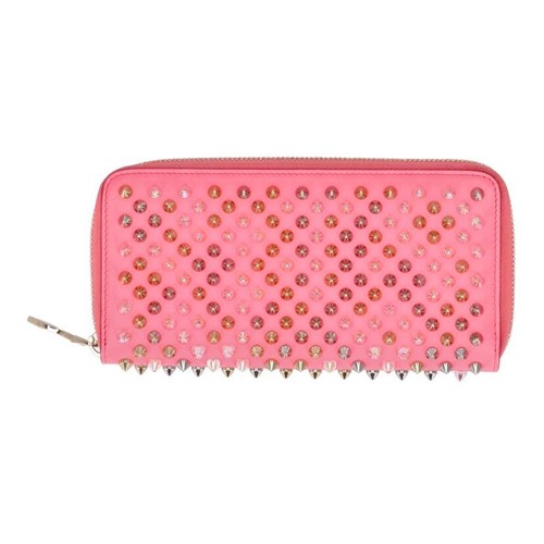 Christian Louboutin Panettone Round Zip Long Wallet Studs Leather Pink Auth - Picture 3 of 7