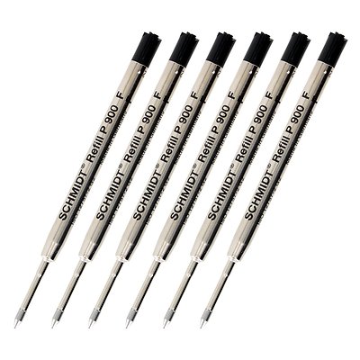 6 Pack - SCHMIDT P900 Parker Style Ballpoint Pen Refills - Black Fine Point