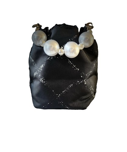 CHANEL Canvas Drawstring Bag Auth Black White Women France 121298