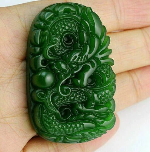 Colgante dragón chino de jade hetiano tallado a mano verde natural - Imagen 8 de 11
