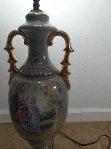 Vintage Antique Ceramic Painted Gold Lamp Tested And Working Free Shipping - Picture 6 of 9