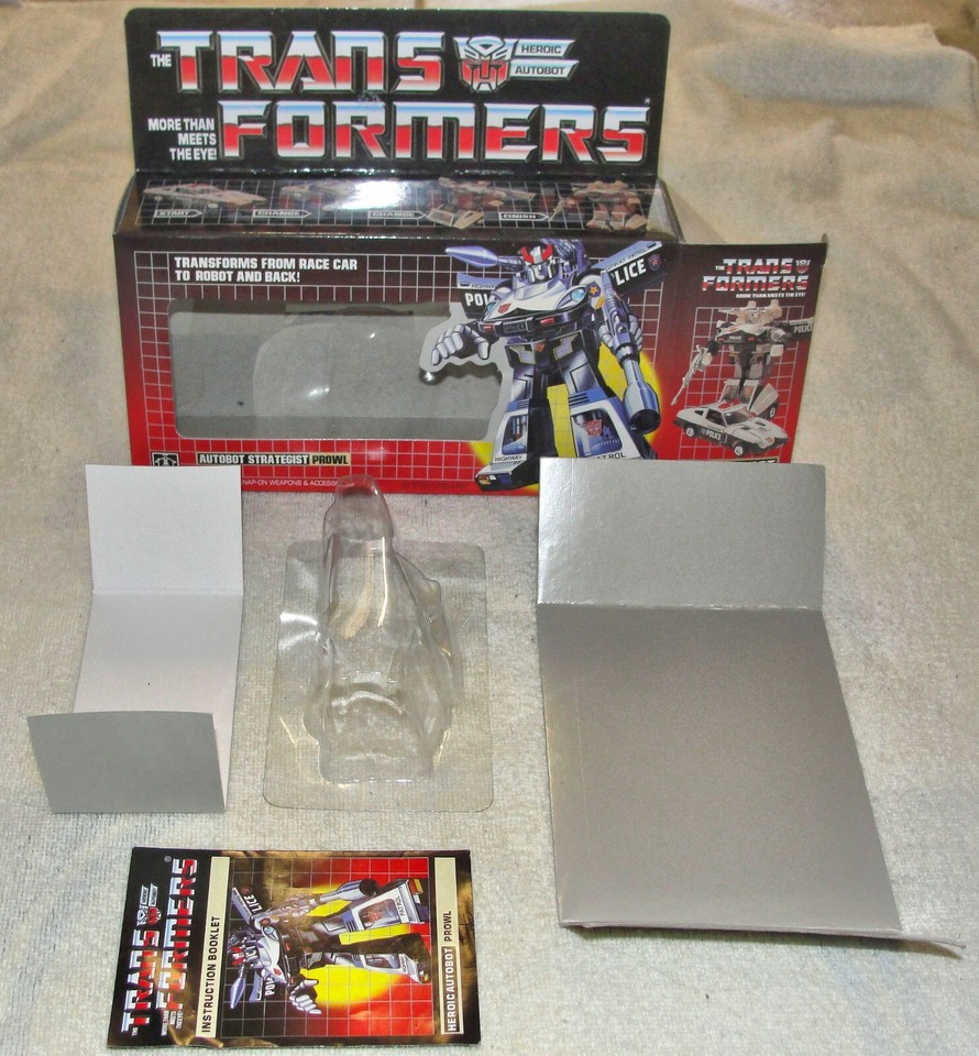 TRANSFORMERS G1 PROWL BOX, INSERTS, BUBBLE, & MANUAL NEW! AUTOBOT ROBOT ...