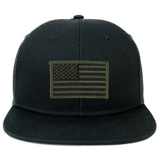 Oversize XXL Olive USA Flag Patch Flatbill Mesh Snapback Cap - FREE SHIPPING