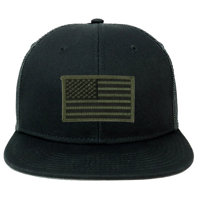 Oversize XXL Olive USA Flag Patch Flatbill Mesh Snapback Cap - FREE SHIPPING