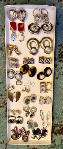Huge Lot of Clip-On Earrings, 25 Pairs, Vintage to Modern Costume Jewelry