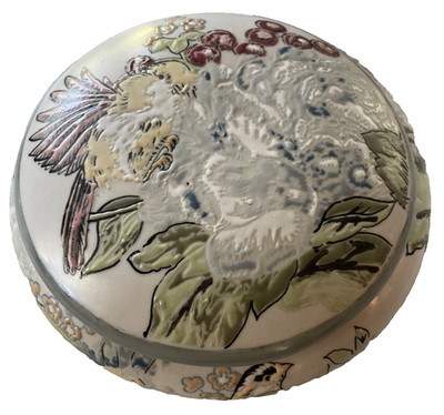 Vintage CHINA TRADER Ceramic Floral Lidded Trinket Jewelry Box 7'' Diameter