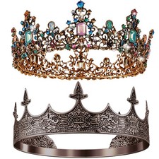 2 Pcs King and Queen Crowns Set, Rhinestone Royalty Tiaras for Couple, Gradua...