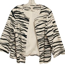 Chico's Zebra Jacket Blazer 3 L 16 Open Front 3/4 Sleeves Animal Print