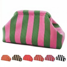 Woven Clutch Purse for Women, Striped Mahjong Tile Bag, Colorful Dumpling Sty...