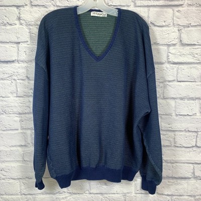 St Croix Shop 2XL Mens V Neck Sweater Textured Blue Color Flecks Made In USA
