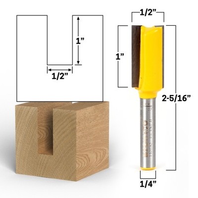 1/2'' Diameter X 1'' Height Straight Router Bit - 1/4'' Shank - Yonico 14025q