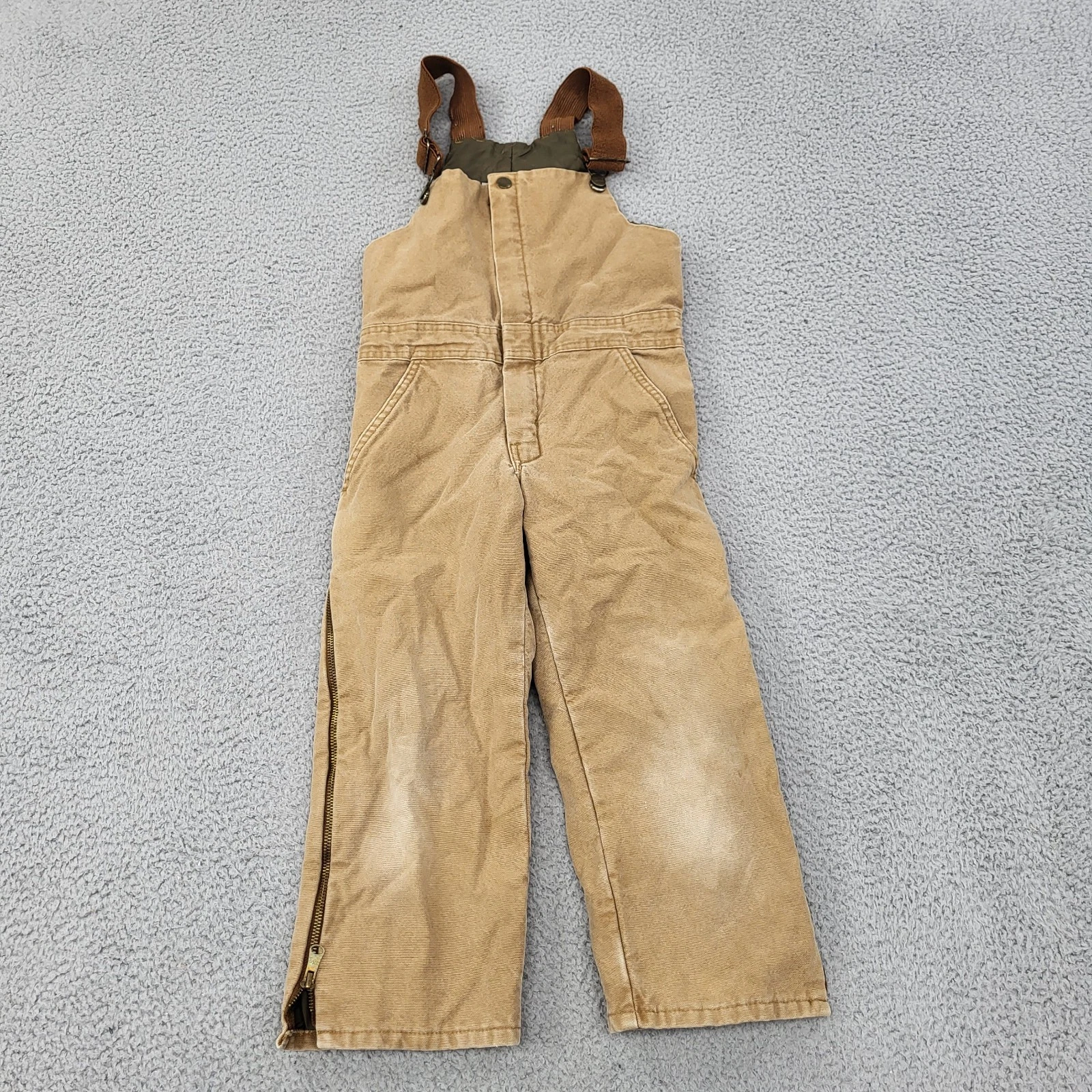 Wall's Bib Overalls Youth Boys Small 6-8 Kids Khaki Brown Outdoors Canvas