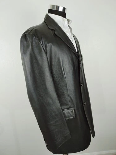 Stafford Leather Blazer Men's Large Black Genuine 3-Button Sport Coat Jacket 44R - product listing photo