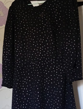 NEXT Women’s Size 10 Regular Black/White Polka Dot V-Neck Midi Shift Dress