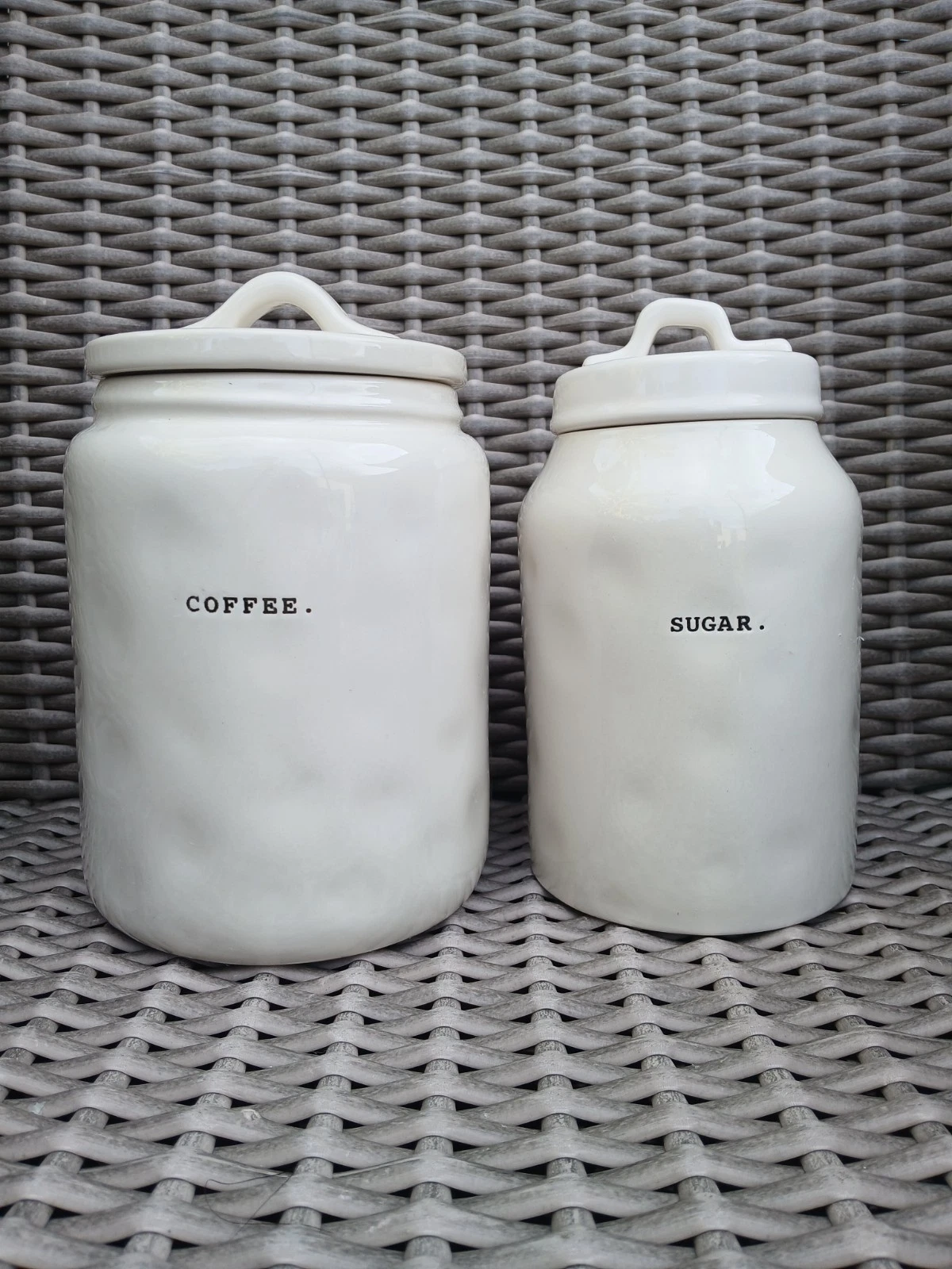 Rae Dunn Artisan Collection Coffee & Sugar White Ceramic Canisters With Lid