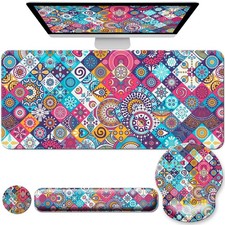 Desk Pad Keyboard Wrist Rest and Mouse Pad Coaster Set,Large XXL Desk Mat Mat...