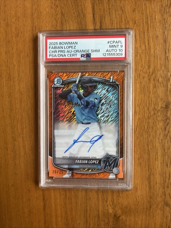 PSA 9 AUTO 10 FABIAN LOPEZ 2025 BOWMAN CHROME 1ST ORANGE  AUTO /25