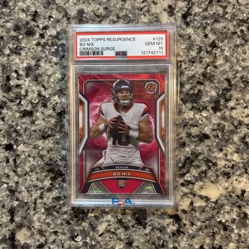 Bo Nix 2024 Topps Resurgence SP RC Crimson Surge Refractor /199 PSA 10  POP 1