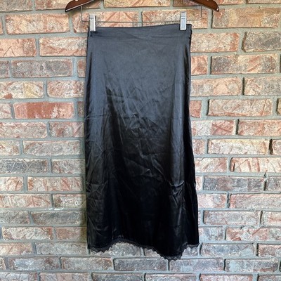 TUNNEL VISION X XS SLIP SKIRT Black Lace Satin Long