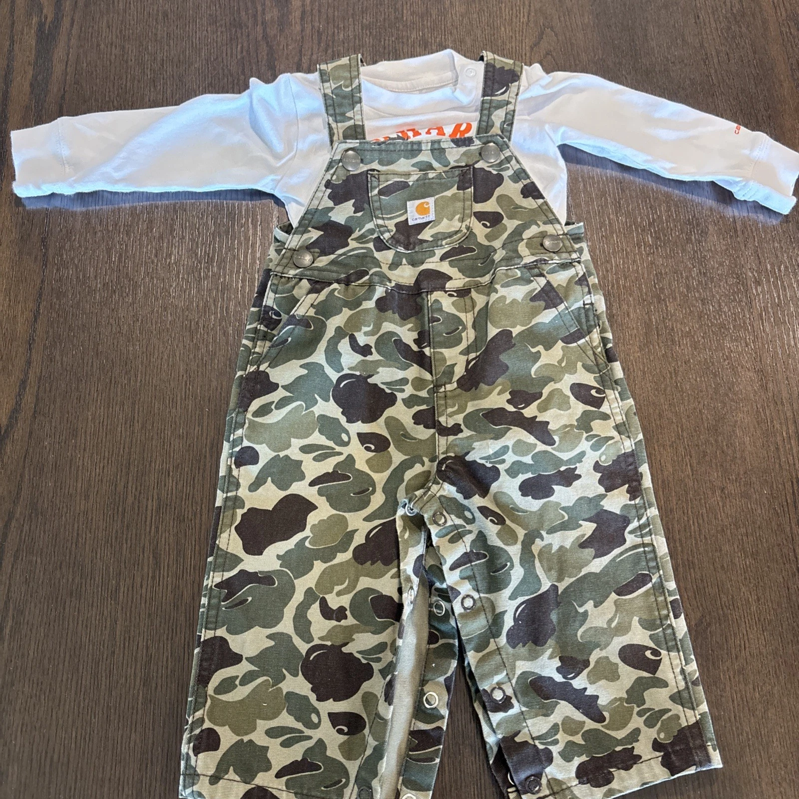 Carhartt NEW Camouflage Camo Shortalls 12 Mos Baby Shorts Snap Crotch 1 Piece