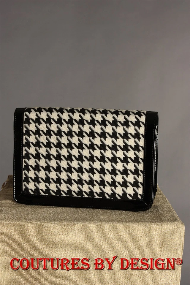 St John Knits Black & White Hounds Tooth Fold Over Clutch Bag NWT MSRP $500 - Image 3 of 4