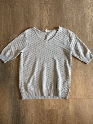 Ella Moss Women S Sweater Gray Polyester Textured Honeycomb Knit V-Neck Casual