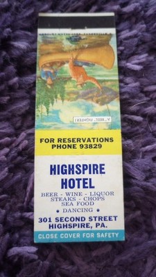 Vintage Matchbook Collectible Ephemera J22 Pennsylvania Highspire Hotel
