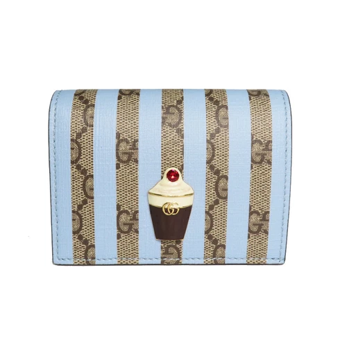Portefeuille compact crème glacée Nagoya Gucci Gg Supreme 701489 bleu beige femme
