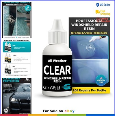 Windshield Repair Kit Resin 15ml Clear Tint All-Weather Chip Crack Fix Injector