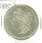 AU 1890-S Morgan silver dollar, raw circulated coin, 90% silver.