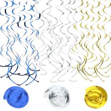 36Pcs Hanging Swirl Party Decorations Foil Decorations Ceiling Blue Gold Silver