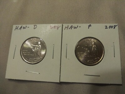 STATE QUARTER HAWAII P AND D BU COINS CARDED-2 COINS FREE SHIP
