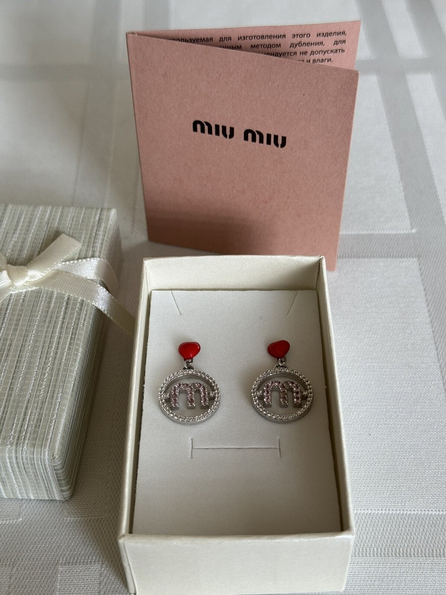 Authentic MIU MIU Logo Pendant Earrings With Crystals | eBay