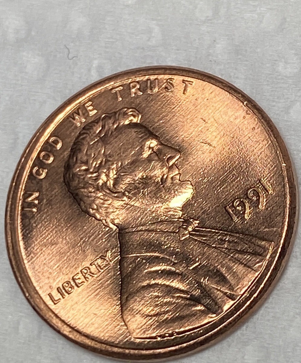 1991 Lincoln Cent Error Occluded Gas (Planchet Error) & Off Struck
