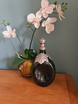 Vintage Dekanter Flasche Bourbon Whisky Dänemark Zinn Traube Overlay Stopfen selten