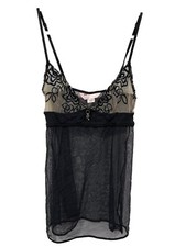 Victorias Secret Black Mesh Embroidered Sheer Chemise Women XS Whimsigoth
