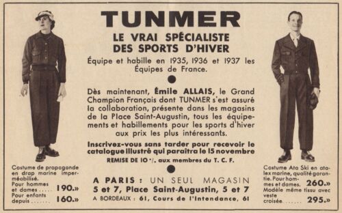 Y8827 TUNMER - Vetements pour Sports d'Hiver - Pubblicità d'epoca - 1936 Old ad - Bild 1 von 1