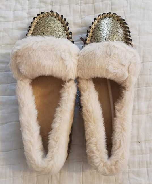 PANTOFOLA D’ORO NUOVE PANTOFOLE MOCASSINI LODGE 6 7 8 J CREW ORO CREPATO SCAMOSCIATO METALLIZZATO