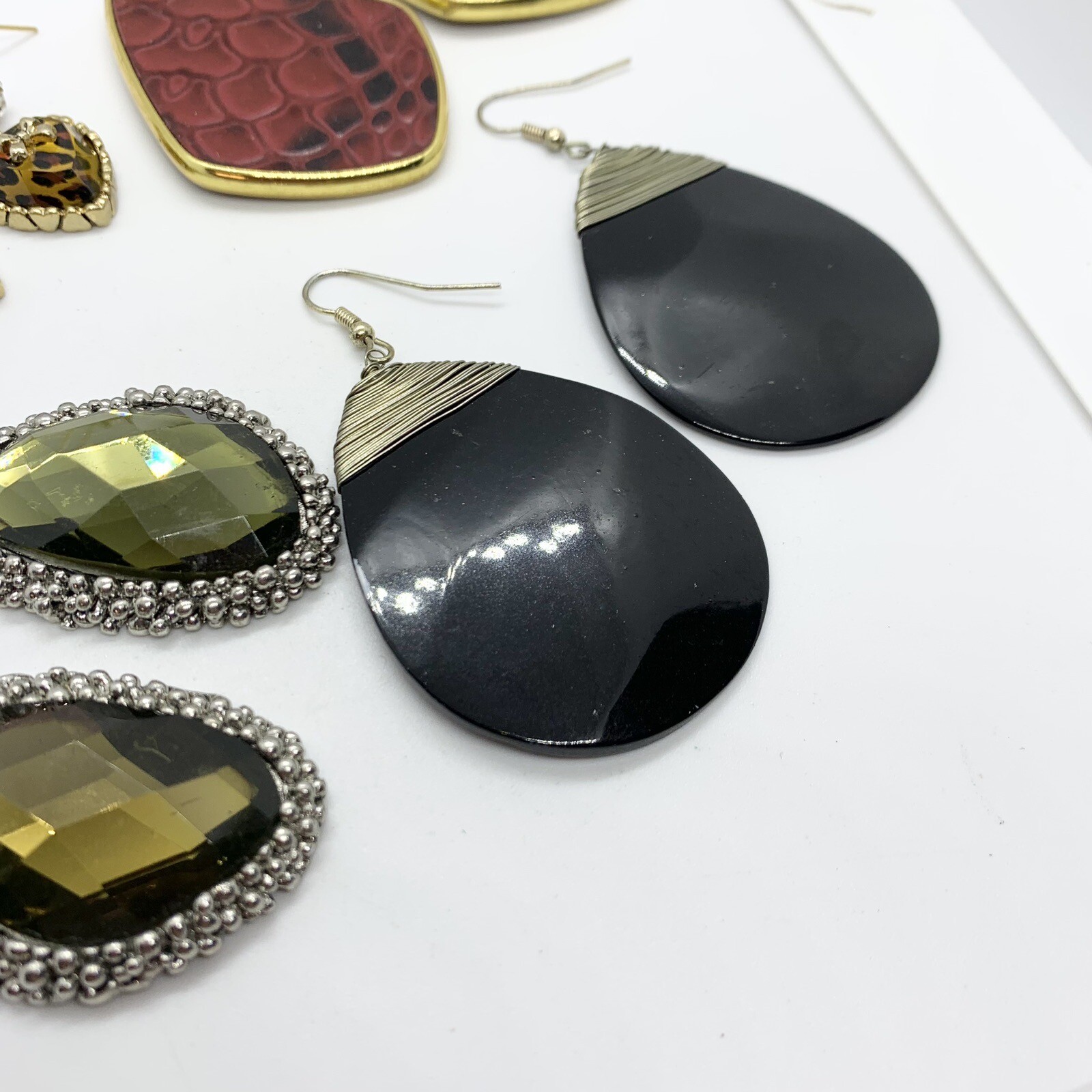 EARRING LOT STATEMENT FLASHY DANGLE LARGE GLASS H… - image 6