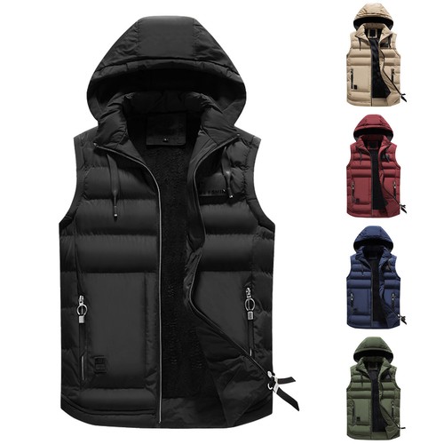 Men Winter Sleeveless Zipper Hooded Vest Parkas Down Jackets Thick