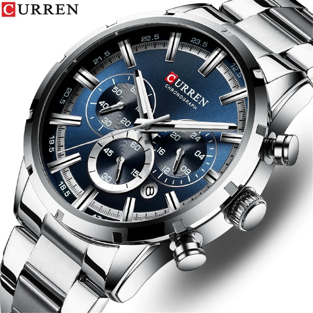 CURREN Fashion Men Watches Steel Chronograph Quartz Watch MaleDate