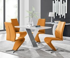 Image of MONZA White/Grey Gloss Rectangular Dining Table & 4 Faux Leather Dining Chairs