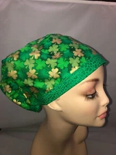Euro Scrub Hat St Patrick Shamrocks Green Gold CNOR CHEF CRNA Xray Vet  Md Chef